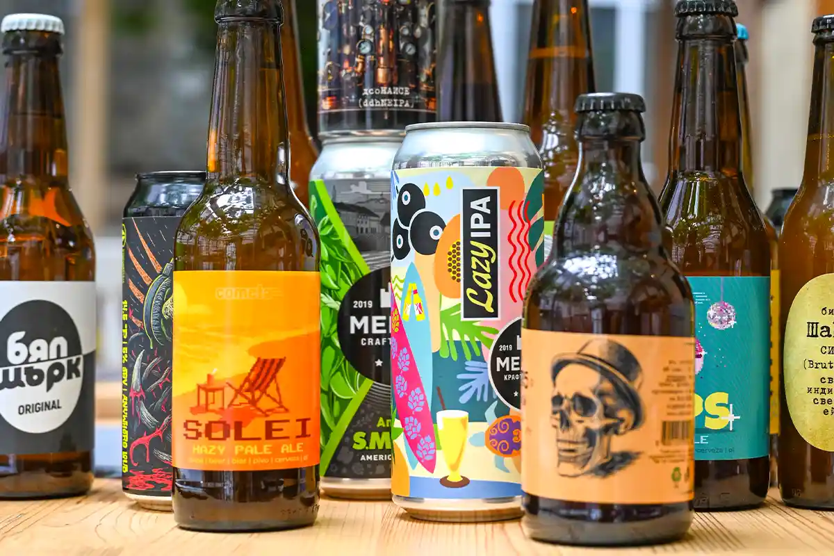 Selection of bottled Bulgarian craft beers at Aubergine restaurant Sofia