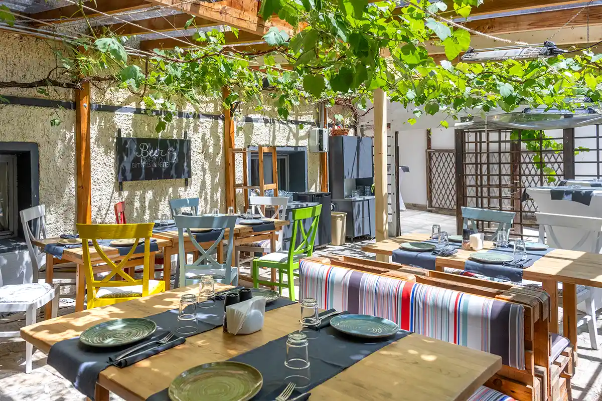 Cozy sheltered and heated garden at Aubergine restaurant Sofia
